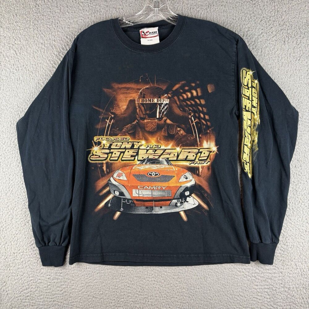 Chase Authentics Tony Stewart Nascar T Shirt Men’s Size Medium LS (Stain)